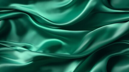 Obraz premium Emerald fabric wonder. Gentle waves on a shiny backdrop. Perfect for festive designs. A touch of sophistication.