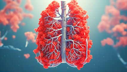 A 3D Model of Human Lungs Rendered with Redshift and Octane in a 16:9 Aspect Ratio