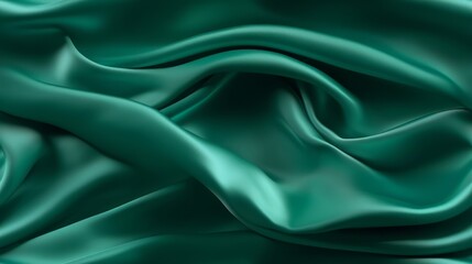 Fototapeta premium Emerald fabric tales. Gentle wavy and shiny. A backdrop for design dreams. Dive into luxury.