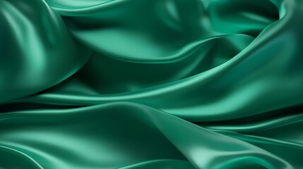 Fototapeta premium Emerald fabric magic. Gentle waves on a shiny surface. A touch of elegance. Dive into luxury.