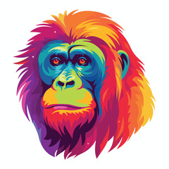 Orangutan rainbow, flat vector, groovy lo-fi