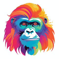 Fototapeta premium Orangutan rainbow, flat vector, groovy lo-fi