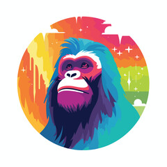 Orangutan rainbow, flat vector, groovy lo-fi