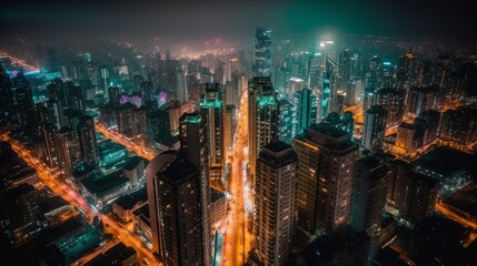 Captivating Evening Vistas: Illuminated Skyscrapers Define Urban Landscapes, generative AI