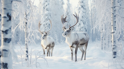 reindeers in winter forest made with generative AI