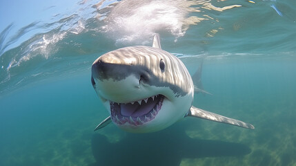 Fototapeta premium great white shark swimming made with generative AI