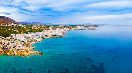 Naklejka na ściany i meble Hersonissos town aerial panoramic view in Crete, Greece