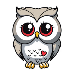 Owl tshirt design graphic, cute happy kawaii style, clear outline