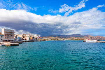 Naklejka na ściany i meble Agios Nikolaos town panoramic view, Crete island, Greece