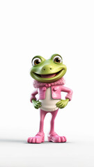 Little 3d FROG character posing like a fashion model
