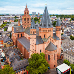 Mainz cathedral aerial view, Germany - obrazy, fototapety, plakaty