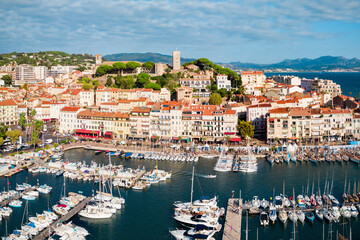 Fototapeta na wymiar Cannes aerial panoramic view, France