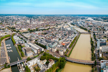 Fototapeta na wymiar Nantes aerial panoramic view, France