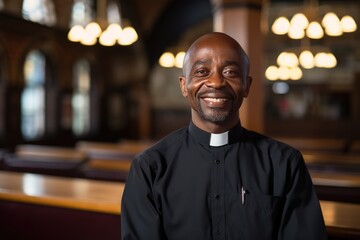 Portrait of a smiling catholic priest.