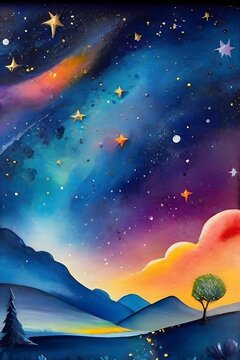 vibrant and abstract painting of a starry night sky
