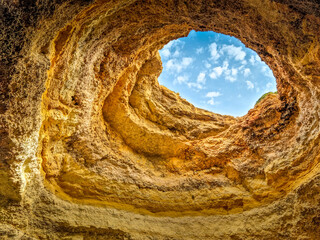 Hole in the top of Benagil cave, Algarve, Portugal