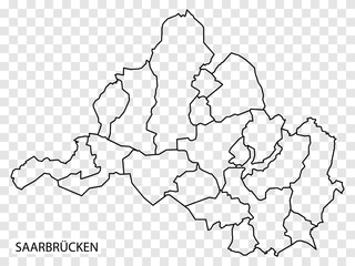 High Quality map of Saarbrucken is a city  The Germany, with borders of the regions. Map of Saarbrucken for your web site design, app, UI. EPS10.
