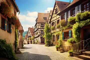 Fototapeta na wymiar A charming medieval town with picturesque, quaint European houses. Generative AI