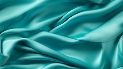 Obraz premium Turquoise satin brilliance. Luxurious waves on fabric. Oceanic elegance for design. Ideal for tropical backgrounds.