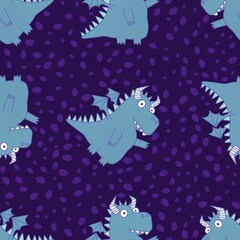 Cartoon animals seamless dragon pattern for wrapping paper and fabrics and linens and kids clothes print