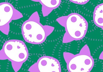 Halloween cat and pumpkins seamless ghost and skulls and poison pattern for wrapping paper and fabrics