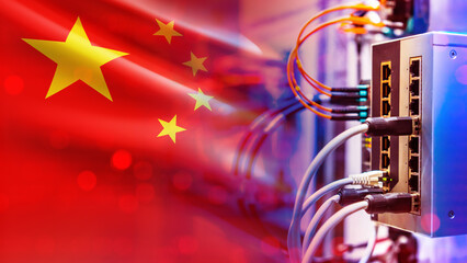 Chinese internet technology. Industrial communicator. Flag of China. Automation of industrial...