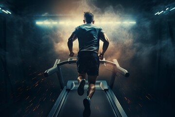 Fototapeta premium man running on a treadmill in full activity
