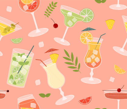 Seamless pattern with cocktails vector concept