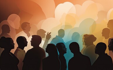 Illustration of a multiethnic group of people. Concept of a diverse and multicultural society.