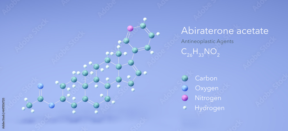 Wall mural abiraterone acetate molecule, molecular structures, antineoplastic agents, 3d model, Structural Chemical Formula and Atoms with Color Coding