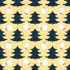 Cartoon retro seamless Christmas tree and balls pattern for wrapping paper and fabrics and linens and kids