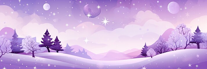 Purple winter landscape illustration. Abstract christmas holiday background.