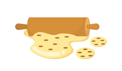 Rolling pin with dough for cooking vector
