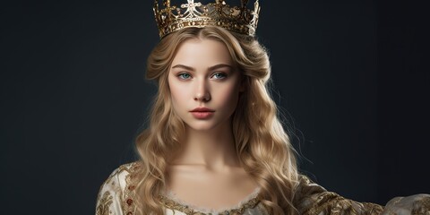 Golden Crowned Medieval Queen, Generative AI