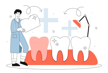 Man with dental veneers vector line concept