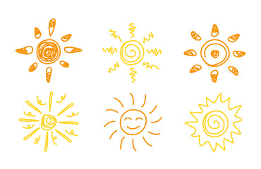 Set of doodle sun vector concept