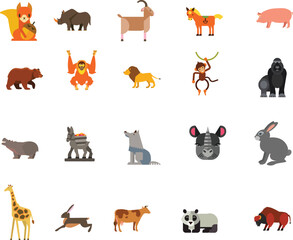 Set of cartoon characters of baby animals. Set of baby animal icons isolated on a white background. Cartoon characters design. Color illustration of the wild animal world. Vector illustration