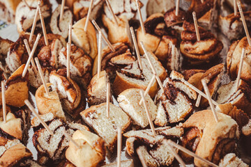Chocolate cake bites with toothpicks