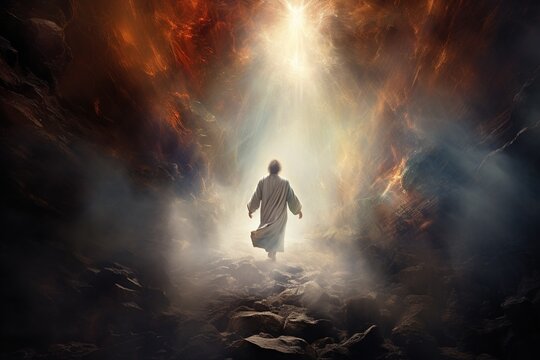  Religious biblical concept of human death, soul goes to purgatory, road to heaven, light at the end of the tunnel, road to god, life and death, heaven, heaven and hell