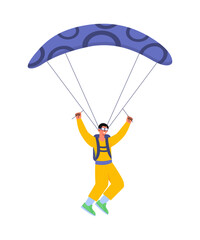 Parachutist with blue parachute vector concept