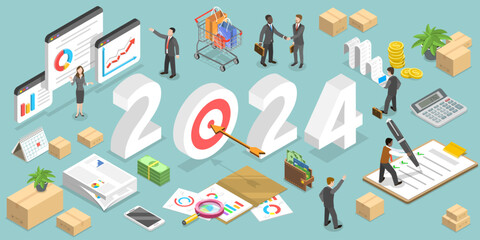 3D Isometric Flat Vector Conceptual Illustration of Procurement Planning In New Year 2024, Inventory Management And Logistics