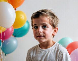 Fototapeta na wymiar photo photoshoot of kid with balloons on white background, generative AI