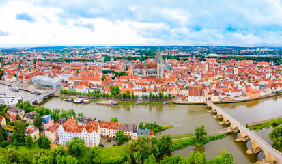 Regensburg city aerial panoramic view, Germany - obrazy, fototapety, plakaty