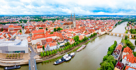 Regensburg city aerial panoramic view, Germany