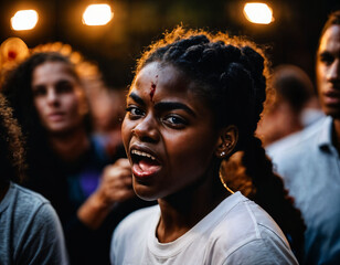 Obraz premium photo of rage angry black teenage college girl fighting the other with wound on face, generative AI