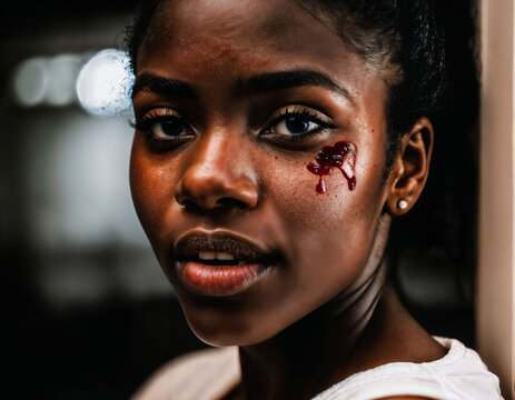 photo of rage angry black teenage college girl fighting the other with wound on face, generative AI