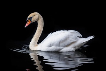 Beautiful white swan isolated on black background