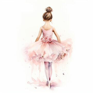 Little cute watercolor ballerina on white background