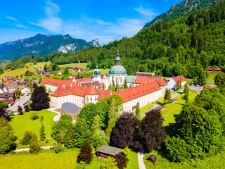 Ettal Abbey aerial panoramic view, Germany - 647861136