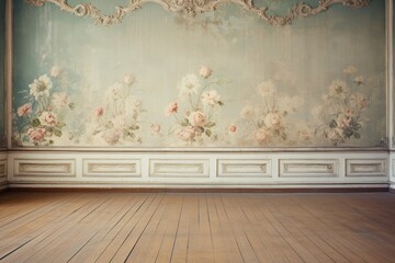 Interior room with luxury floral wallpaper.